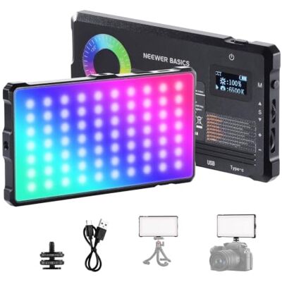NEEWER Basics RGB-videolicht, 9W 2700K-7500K draagbare full-RGB-kleuren, 17 scènes, CRI97, oplaadbaar 4000mAh metalen klein LED-camerapaneel voor DSLR-statief, streaming en video-opnamen, SL90C NEEWER Basics RGB-videolicht, 9W 2700K-7500K draagbare full-RGB-kleuren, 17 scènes, CRI97, oplaadbaar 4000mAh metalen klein LED-camerapaneel voor DSLR-statief, streaming en video-opnamen, SL90C