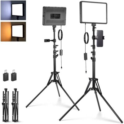 NEEWER Basic BP300 Led-videolamp (2 stuks) met 2 statieven van 59 inch en 2 telefoonhouders, dimbaar studiolicht, tweekleurig 2700-6500 K, 850 lx/0,5 m voor live streaming fotografie NEEWER Basic BP300 Led-videolamp (2 stuks) met 2 statieven van 59 inch en 2 telefoonhouders, dimbaar studiolicht, tweekleurig 2700-6500 K, 850 lx/0,5 m voor live streaming fotografie