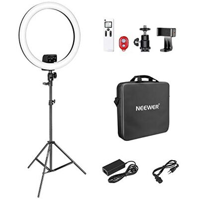 NEEWER SRP18-2,4G 18 inch LED-ringlicht met statief en telefoonhouder, 2,4G & Manual Touch Control, professioneel ringlicht, 42W, 3200-5600K voor tattoo, wimpers, kappers en fotografie (zwart) NEEWER SRP18-2,4G 18 inch LED-ringlicht met statief en telefoonhouder, 2,4G & Manual Touch Control, professioneel ringlicht, 42W, 3200-5600K voor tattoo, wimpers, kappers en fotografie (zwart)