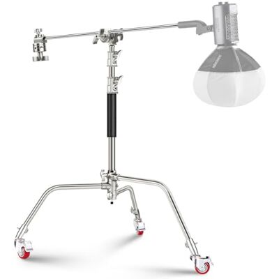 NEEWER Roestvrijstalen zware C-standaard met zwenkwielen, 110-186 cm fotografielampstandaard met 33"/83 cm giekarm, 2 gripkoppen voor studio monolight, softbox, reflector, SC186W NEEWER Roestvrijstalen zware C-standaard met zwenkwielen, 110-186 cm fotografielampstandaard met 33"/83 cm giekarm, 2 gripkoppen voor studio monolight, softbox, reflector, SC186W