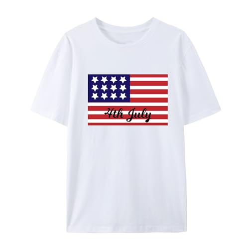 BAFlo T-shirt Onafhankelijkheidsdag 4 juli VS T-shirt met grafische vlag print, Wit, XL