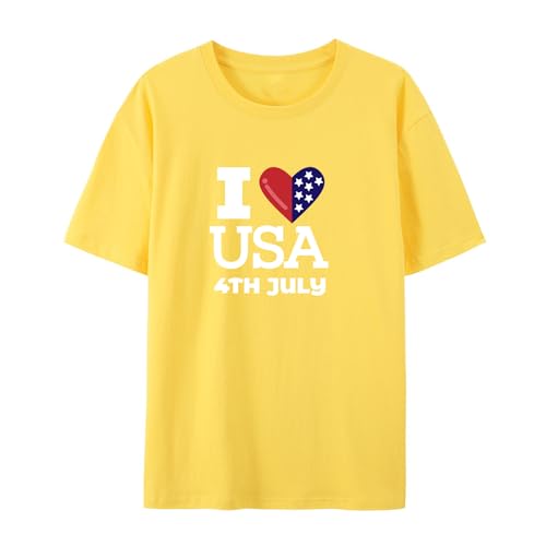 BAFlo T-shirt Onafhankelijkheidsdag 4 juli VS T-shirt met grafische vlag print, Geel, 5XL