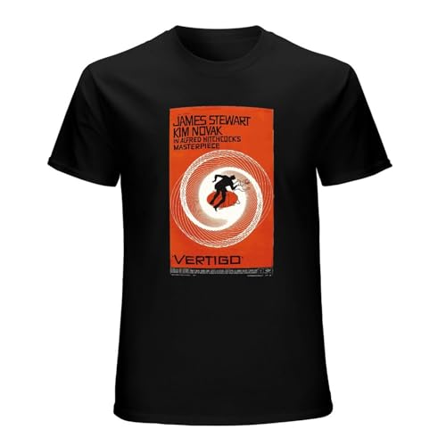 Parlede Vertigo Movie Poster Alfred Hitchcock Classic Film 100% Cotton Short Sleeve T-Shirt Black XXXL