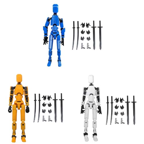 Azazaza T13 Actiefiguur Factiefiguur, Actiefiguur 3D Geprint Meervoudig Beweegbaar, Robot Action Figuur,13 Actiefiguur, Bureaubladdecoraties Voor Actiefiguren (3pcs Blauw+Oranje+Wit)