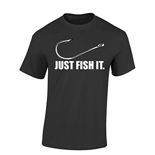 Baddery T-shirt: Just Fish It Cadeau voor vissers Visserskleding heren Visserskleding mannen Petri Heil Angel Visseres Vissen Grijs Army Spreuk Motief Grappig, muisgrijs, M