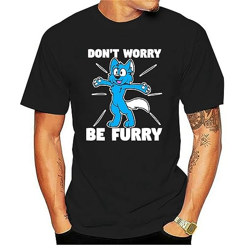 KIGA Funny Men t shirt novelty tshirt Furry Fandom Shirt Don't Worry Be Furry Shirt Wolf Shirt Fox T-Shirt Black S