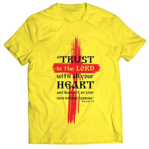 lepni.me Mannen T-shirt Vertrouw op de Heer met heel je hart Christelijke Bijbelvers Religieuze geschenken (XL Geel Veelkleurig)