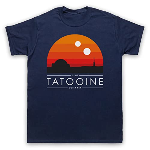 ART Ster Bezoek Tatooine Buitenrand Vintage Toerisme Poster Sci Fi Film Heren T-Shirt, marineblauw, XL