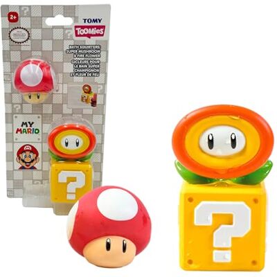 Bizak Super Mario Spatten voor de badkamer, vuurbloem en paddenstoel, zachte figuren die water werpen, badspeelgoed voor kinderen, set met 2 officiële Nintendo-figuren, vanaf 2 jaar (30693906-2) Bizak Super Mario Spatten voor de badkamer, vuurbloem en paddenstoel, zachte figuren die water werpen, badspeelgoed voor kinderen, set met 2 officiële Nintendo-figuren, vanaf 2 jaar (30693906-2)