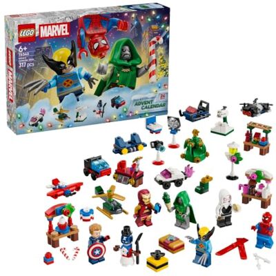 Lego Marvel Adventskalender 2026-76340 Bouwbaar speelgoed voor jongens vanaf 6 jaar, met 6 minifiguren incl. Iron Man en Captain America, cadeau, 317 onderdelen Lego Marvel Adventskalender 2026-76340 Bouwbaar speelgoed voor jongens vanaf 6 jaar, met 6 minifiguren incl. Iron Man en Captain America, cadeau, 317 onderdelen