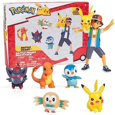 Pokémon Battle Ready! Figuurset, 6 stuks 11,4 cm Ash & Launching Pikachu, 2" Charmander, Rowlet, Piplup, Zorua Officieel gelicenseerd Paasmand Stuffer cadeau voor kinderen, jongens, meisjes Pokémon Battle Ready! Figuurset, 6 stuks 11,4 cm Ash & Launching Pikachu, 2" Charmander, Rowlet, Piplup, Zorua Officieel gelicenseerd Paasmand Stuffer cadeau voor kinderen, jongens, meisjes