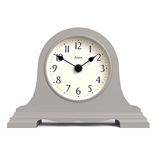 JONES CLOCKS ® Speakeasy Mantelklok Traditioneel/Klassiek Design Slaapkamerklok Woonkamerklok Kantoorklok Mantelklok Bureauklok Plankklok Kleine Klok (grijs)