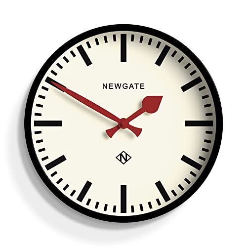 NEWGATE ® The Bagage Metalen Wandklok Wandklokken Designer Station Clock Perfect als een keukenklok Kantoorklok Ronde klok Retro klok Metalen klok Zwarte Case/Rode handen