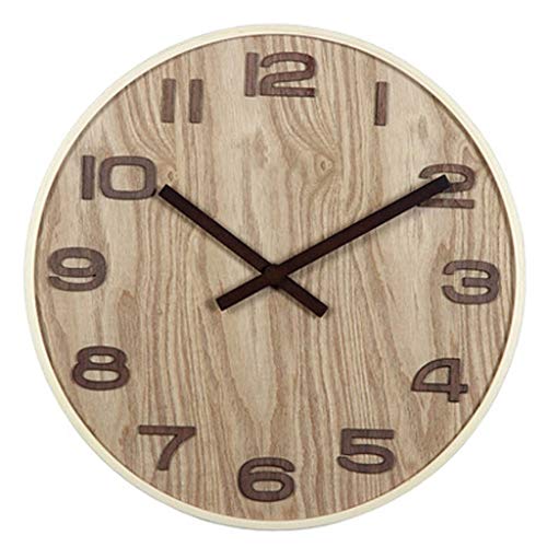 ROLTIN Vintage stijl houten ronde mute wandklok, wanddecoratie voor keuken, kantoor, retro uurwerk. Woondecoratieaccessoires (kleur: grijs, maat: L) (grijs L)