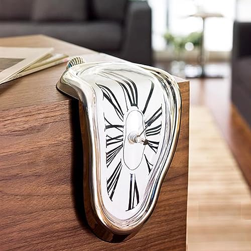 SUQ Decoratieve Dali Smeltende klok, Wandklok, Smeltklok, Overrealistisch Salvador Dali Horloge Gesmolten Klok, Romeins Cijfer, voor Decoratieve Kantoor Plank, Creatief Cadeau