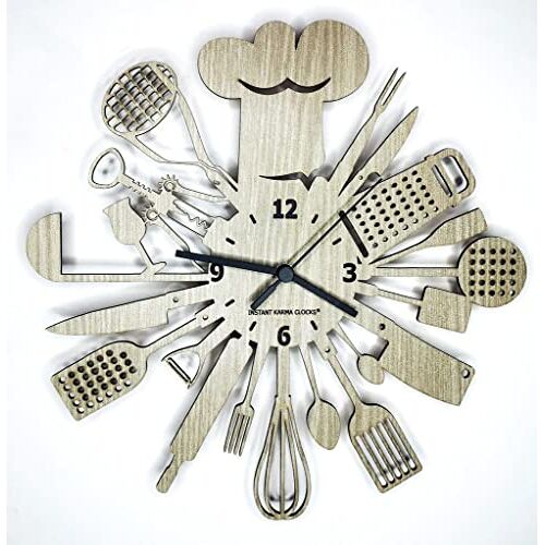 Instant Karma Clocks Keuken ➤ Wandklok van hout voor kok, restaurant, cadeau-idee