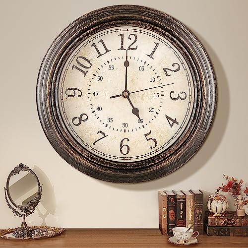 Mubarek Wandklokken vintage & 12 inch grote wandklok, keep-accurate-time wandklok voor woonkamer, gemakkelijk af te lezen wandklokken op batterijen, 15dB extreem stille klok voor woonkamer, wandklok groot