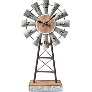 MODE HOME Farmhouse Windmill Desk Clock 15.75 Inch Galvanized Metal Table Clock with Blades, Small Decorative Office Clock, Battery Operated Rustic Farmhouse Clock for Tabletop & Shelf Decor MODE HOME Farmhouse Windmill Desk Clock 15.75 Inch Galvanized Metal Table Clock with Blades, Small Decorative Office Clock, Battery Operated Rustic Farmhouse Clock for Tabletop & Shelf Decor