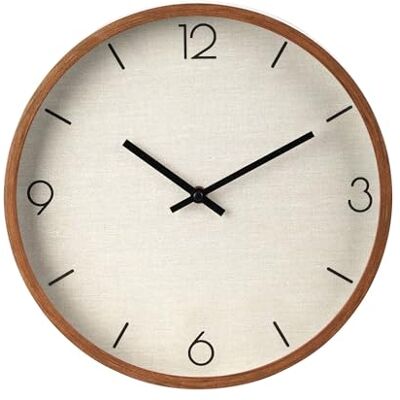 WELLHOME Vintage Houten Wandklok - 30cm - Beige Stoffen Wijzerplaat WELLHOME Vintage Houten Wandklok - 30cm - Beige Stoffen Wijzerplaat
