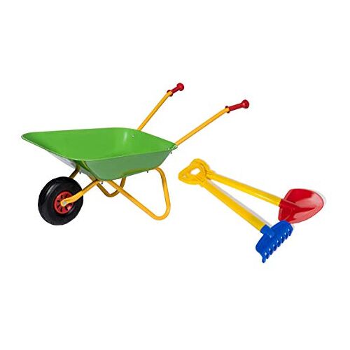 ROLLY TOYS kruiwagen, set met schop en hark (metalen kruiwagen met 25 kg draagvermogen voor kinderen vanaf 2,5 jaar) 272846