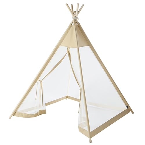 LOriax Speeltent, Prinses Tent Voor Jongens En Peuters, Speelhuisje Voor Binnen En Buiten, Indische Tipi, Cadeau Voor Kinderen,120cm×120cm×160cm/47.24in×47.24in×62.99in-Beige