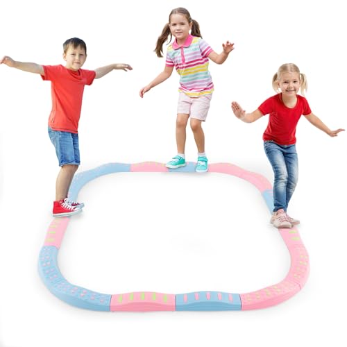 COSTWAY Balanceerbalken, set van 20 stuks, kinderbalanceerblokken, stapstenen voor binnen en buiten, balanceermuur, tot 80 kg belastbaar, voor kinderen vanaf 3 jaar (roze)