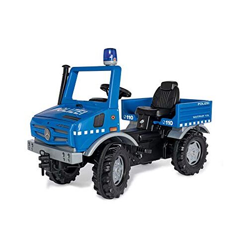 ROLLY TOYS Unimog 038251 Politieauto vanaf 3 jaar, politieauto om zelf te rijden met fluisterbanden en knipperlicht, trapauto, vanaf 3, groot, blauw