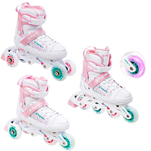 Raven Rosi 3-in-1 inlineskates inlineskates rolschaatsen met led-lichtwiel verstelbaar (31-35 (20,5-22,5 cm)