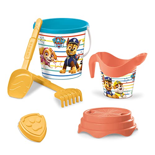 Mondo Toys 28243 Bucket Set + Water Can Paw Patrol zandemmer set ø17 cm met gieter 6-delige strandspeelgoedset voor kinderen vanaf 3 jaar, strandset