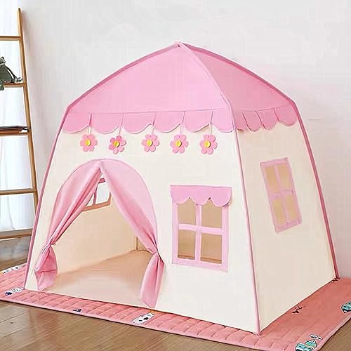 Abhpjuy Kindertent voor binnen, speeltent meisjes, speelhuis indoor 130 x 100 x 130 cm, grote speeltent voor kinderen (roze)