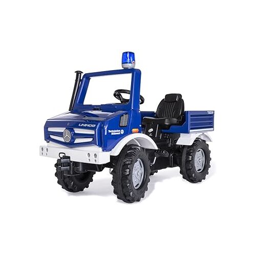 ROLLY TOYS Unimog THW 038305 Pedaalauto vanaf 3 jaar (auto om zelf te rijden, met knipperlicht, trapvoertuig, trapauto voor kinderen, kindervoertuig, blauw)