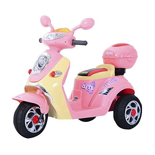 HOMCOM elektrische kindermotorfiets elektrische motorfiets elektrische kinderwagen driewieler voor kinderen, 6V, metaal + PP, 108x51x75cm (roze + geel)