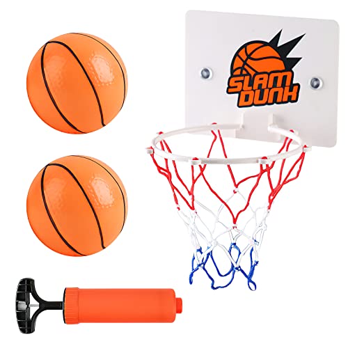 HENGBIRD Mini basketbalmand, set voor binnen, mini-basketbalkorf, basketbalhoep, 16,2 x 12 cm, voor kinderen, mini-basketbalkorf, kamer met 2 ballen en pomp, kantoor, basketbalkorf, zuignap voor outdoor, kantoor, thuis