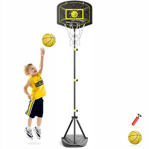 LACORAMO Basketbalhoepel voor kinderen, basketbalhoepel en standaard voor kinderen, draagbare basketbalstandaardset, in hoogte verstelbaar (43/59/74 inch), balspellen voor buiten en binnen voor