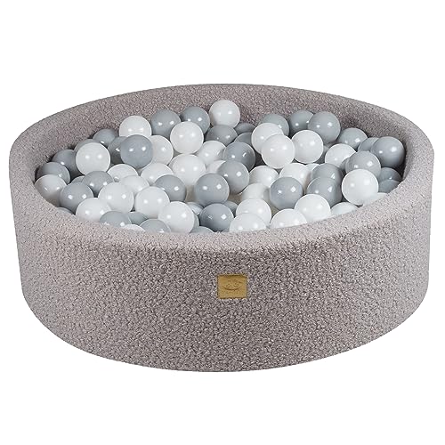 MEOWBABY Ballenbad voor baby's, rond, 90 x 30 cm, ballenbad voor kinderen met 200 ballen, gesp, grijs: wit/grijs