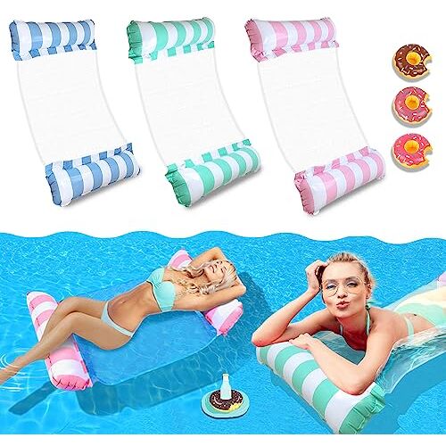 Weeupolfun Opblaasbare waterhangmat, 3 stuks opblaasbare hangmat, 4-in-1 zwevende zwembadhangmat, voor zwembad, strand, whirlpool, oceanen voor volwassenen