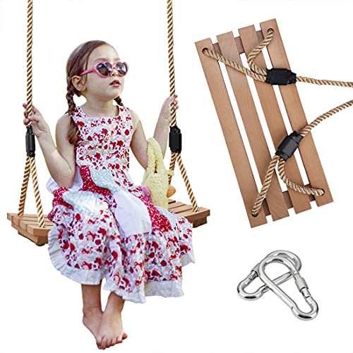 ALEEKEU Houten schommels, boog houten schommel, hangende schommelstoel voor volwassen kinderen kinderen schommelstoel binnen en buiten tuin tuin spelen (goud)