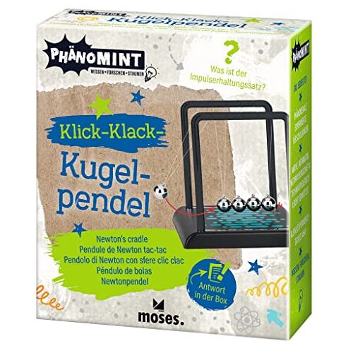 moses . FenoMINT Klik-klack-kogelslinger, educatief speelgoed, slinger voor kinderen, van kunststof en staal, slinger gadget met metalen ballen, balslinger