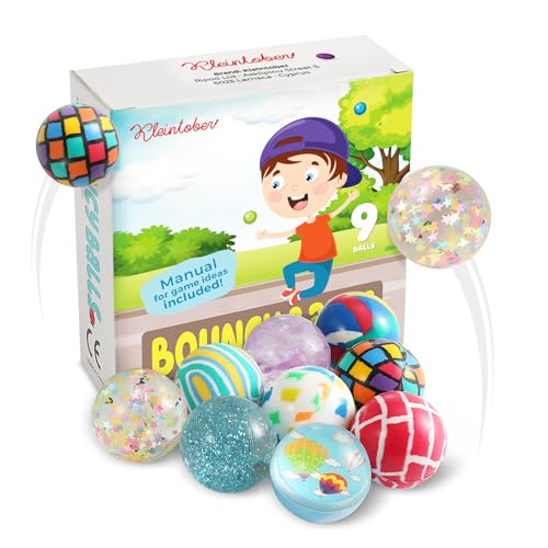 Kleintober Premium Flummi Set   met speelideeën I 9 flummis middelgroot 35 mm I cadeautje kinderverjaardag I Jump Ball I Flummies voor kinderen I springbal I kinderverjaardag gastgeschenken