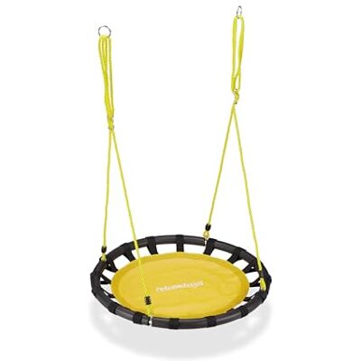 Relaxdays nestscommel, ronde vogelnestschommel voor kinderen, verstelbare schommel, Ø: 80cm, tot 100 kg, geel Relaxdays nestscommel, ronde vogelnestschommel voor kinderen, verstelbare schommel, Ø: 80cm, tot 100 kg, geel