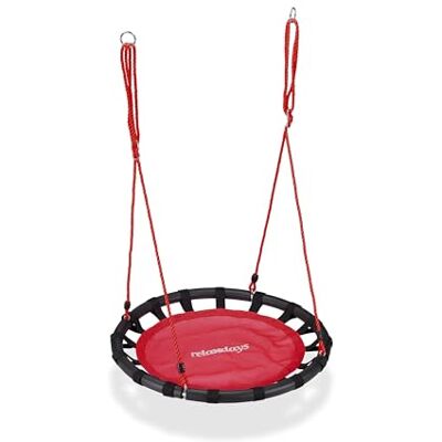 Relaxdays nestscommel, ronde vogelnestschommel voor kinderen, verstelbare schommel, Ø: 80cm, tot 100 kg, rood Relaxdays nestscommel, ronde vogelnestschommel voor kinderen, verstelbare schommel, Ø: 80cm, tot 100 kg, rood