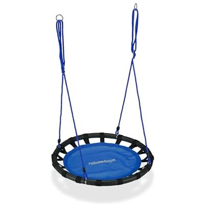 Relaxdays nestscommel, ronde vogelnestschommel voor kinderen, verstelbare schommel, Ø: 80cm, tot 100 kg, blauw Relaxdays nestscommel, ronde vogelnestschommel voor kinderen, verstelbare schommel, Ø: 80cm, tot 100 kg, blauw