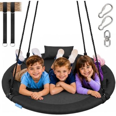 SereneLife Nestschommel met Ophangset – Sterke Buitenschommel met 360° Draaischarnier – Ronde Schotel Schommelstoel voor Kinderen, Tieners & Volwassenen – Zwart SereneLife Nestschommel met Ophangset – Sterke Buitenschommel met 360° Draaischarnier – Ronde Schotel Schommelstoel voor Kinderen, Tieners & Volwassenen – Zwart