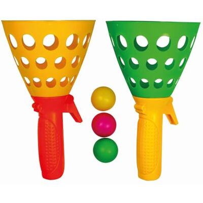 GÜNTHER FLUGSPIELE Paul Günther 1546 Mc Squeezy Click'n'Catch, vangbal spel voor kinderen met 2 korfvangers en 3 plastic ballen GÜNTHER FLUGSPIELE Paul Günther 1546 Mc Squeezy Click'n'Catch, vangbal spel voor kinderen met 2 korfvangers en 3 plastic ballen