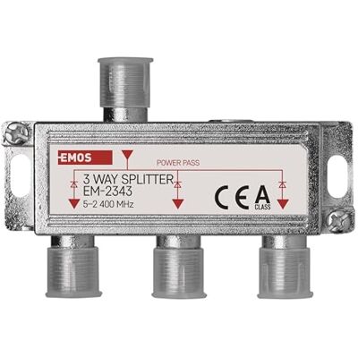 EMOS 3-weg antenneverdeler A-Class 3-voudige SAT-splitter met F-bus volledig afgeschermd 6 dB frequentie 5-2400 MHz 1 ingang/3 uitgangen SAT+TV-antennes tv-verdeler met DC-doorvoer EMOS 3-weg antenneverdeler A-Class 3-voudige SAT-splitter met F-bus volledig afgeschermd 6 dB frequentie 5-2400 MHz 1 ingang/3 uitgangen SAT+TV-antennes tv-verdeler met DC-doorvoer