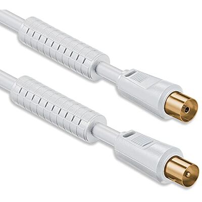 1aTTack.de Antennekabel 7.5m (100 dB) met ferriet common-mode smoorspoel, dubbel afgeschermd, verguld, coaxiale stekker > coaxiale aansluiting, witte coaxkabel met gouden ferrietkern 1aTTack.de Antennekabel 7.5m (100 dB) met ferriet common-mode smoorspoel, dubbel afgeschermd, verguld, coaxiale stekker > coaxiale aansluiting, witte coaxkabel met gouden ferrietkern