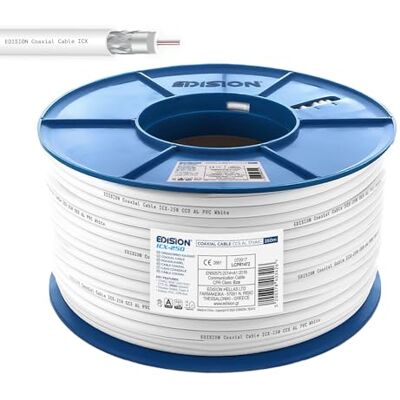 Edision ICX-250 coaxkabel 250 m, antennekabel TV SAT intern PVC wit, staal koper CCS/AL, 17VATC, CPR Eca, klasse A, SAT-kabel, voor DVB-S2, DVB-T/T2, DVB-C, RADIO, kunststof spoel 250 m Edision ICX-250 coaxkabel 250 m, antennekabel TV SAT intern PVC wit, staal koper CCS/AL, 17VATC, CPR Eca, klasse A, SAT-kabel, voor DVB-S2, DVB-T/T2, DVB-C, RADIO, kunststof spoel 250 m