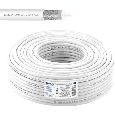 Edision CCS-100 coaxkabel, 100 m, voor antenne TV SAT binnen, PVC, wit, staal koper CCS/AL, 21 VATC, CPR Eca, klasse B, voor SAT, DVB-S2, T/T2, kabel, RADIO, spoel 100 m Edision CCS-100 coaxkabel, 100 m, voor antenne TV SAT binnen, PVC, wit, staal koper CCS/AL, 21 VATC, CPR Eca, klasse B, voor SAT, DVB-S2, T/T2, kabel, RADIO, spoel 100 m