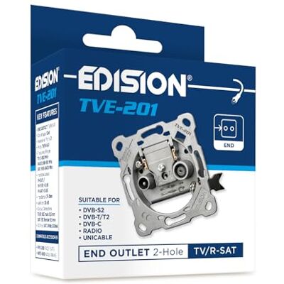 Edision Antennebus Sat Universal TVE-201, einddoos steek TV/R-SAT inbouw 2-gat, geschikt voor DVB-S2, Unicable, DVB-T/T2, kabel DVB-C, radio, FM, DAB+, DC-pas, 2 uitgangen Edision Antennebus Sat Universal TVE-201, einddoos steek TV/R-SAT inbouw 2-gat, geschikt voor DVB-S2, Unicable, DVB-T/T2, kabel DVB-C, radio, FM, DAB+, DC-pas, 2 uitgangen