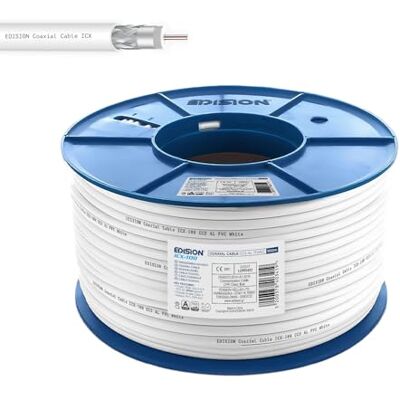 Edision ICX-100 coaxkabel 100 m, antennekabel TV SAT intern PVC wit, staal koper CCS/AL, 17VATC, CPR Eca, klasse A, SAT-kabel, voor DVB-S2, DVB-T/T2, DVB-C, RADIO, kunststof spoel, 100 m Edision ICX-100 coaxkabel 100 m, antennekabel TV SAT intern PVC wit, staal koper CCS/AL, 17VATC, CPR Eca, klasse A, SAT-kabel, voor DVB-S2, DVB-T/T2, DVB-C, RADIO, kunststof spoel, 100 m
